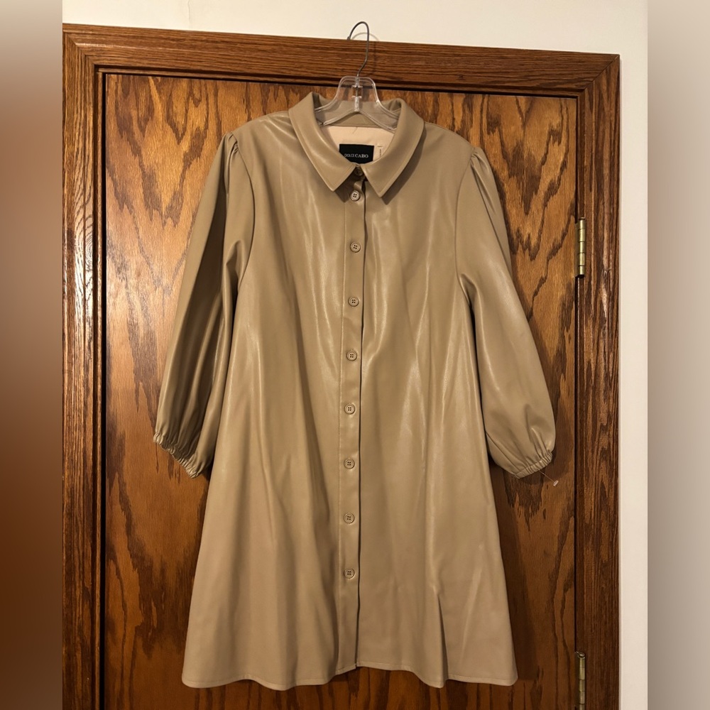NWOT Dolce Cabo Size Large Tan Faux Leather Dress